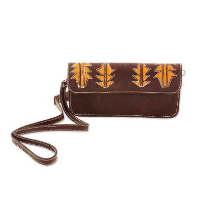 Madrone in Brown,'Brown and Saffron Leather Sling Style Handbag'