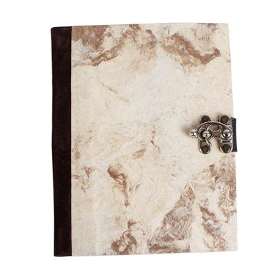 Marbled Veins,'Suede Accented Recycled Amate Paper Journal in Beige'