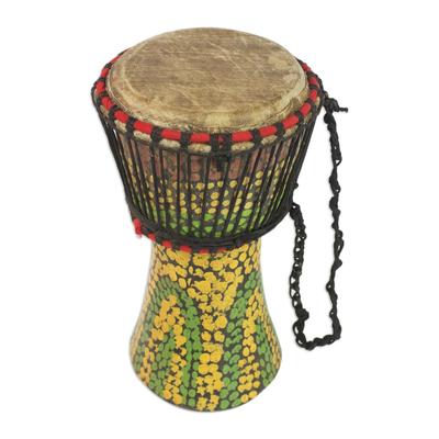 Colorful Pebbles,'Hand-Painted Sese Wood Djembe Drum from Ghana'