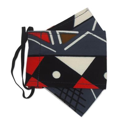 Red Geometry,'Hand Made Cotton Face Mask from West...