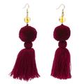 Lovely Tassels in Maroon,'Amber and Cotton Dangle Earrings in Maroon from Mexico'