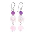 Mellow Mood,'Amethyst and Cultured Freshwater Pearl Dangle Earrings'