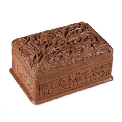 'Birds in Wonderland' - Hand Carved Walnut Wood Jewelry Box