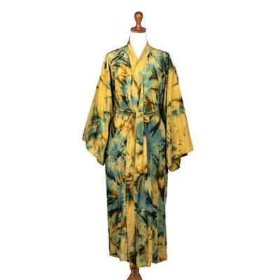 Women's batik robe, 'Golden Firebirds' - Women's Batik Patterned Robe