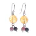 Howling Moon,'Thai Quartz and Tourmaline Dangle Earrings'