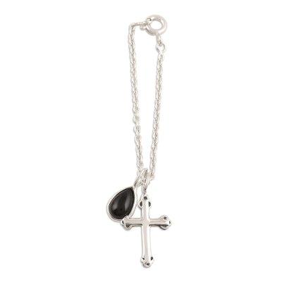 Magical Appeal,'Onyx and Sterling Silver Watch Accent with Charms from India'