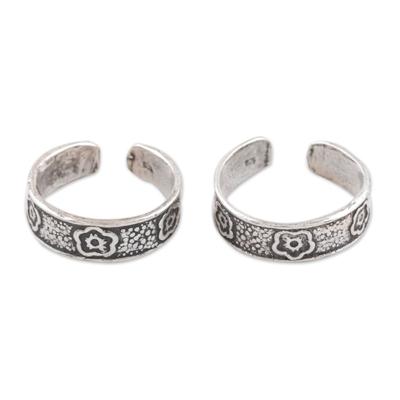 Stylish Garden,'Handcrafted Sterling Silver Toe Rings with Flowers (Pair)'