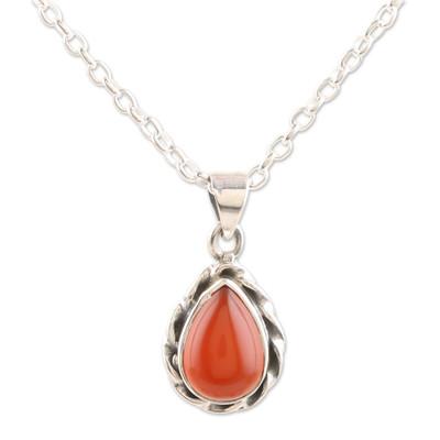 Sunset Treasure,'Sterling Silver Pendant Necklace with Orange Onyx Cabochon'
