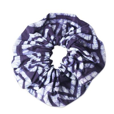 Graceful Indigo,'Handcrafted Indigo Batik Cotton Scrunchie from Ghana'