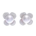 Pearl Oasis,'Cultured Pearl and Sterling Silver Floral-Motif Earrings'