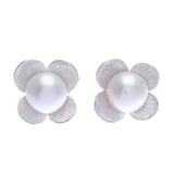 Pearl Oasis,'Cultured Pearl and Sterling Silver Floral-Motif Earrings'