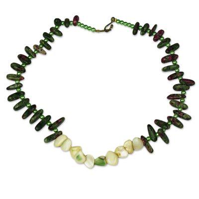 Evergreen Wood,'Agate and Recycled Plastic Beaded Necklace'