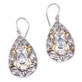 Hidden Jungle,'Leaf Motif Gold-Accented Blue Topaz Dangle Earrings'