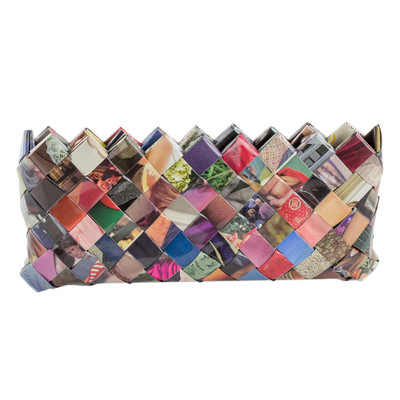 Fashion Fiesta,'Handcrafted Multicolor Recycled Magazine Paper 4 Inch Clutch'