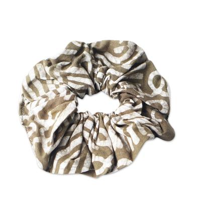 Graceful Olive,'Handcrafted Olive Batik Cotton Scrunchie from Ghana'