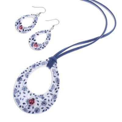 Cute Ladybug,'Floral Ladybug Ceramic Jewelry Set from Thailand'