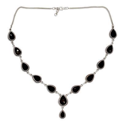 'Midnight Teardrop' - Indian Jewelry Onyx Sterling Silver Y Necklace