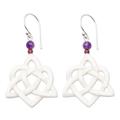 Trinity Love,'Celtic Trinity Knot Dangle Earrings with Amethyst and Garnet'