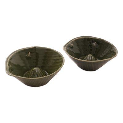 Stoneware ceramic bowls, 'Rounded Bananas' (pair)