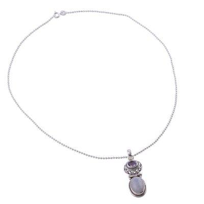 'Mystic' - Rainbow Moonstone and Amethyst Necklace