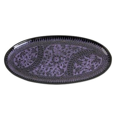 Lacquered wood catchall tray, 'Purple Wilderness'