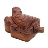 Gliding Turtle,'Turtle Motif Wood Puzzle Box Hand Carved in Bali'