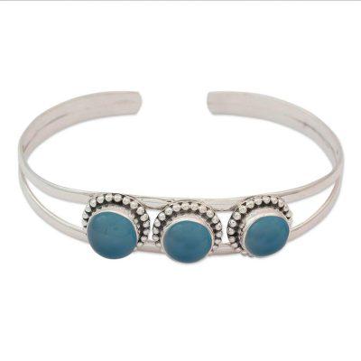 Chalcedony cuff bracelet, 'Delightful'