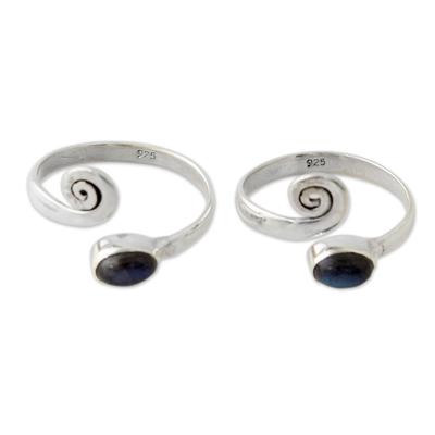 Labradorite toe rings, 'Curls' (pair)