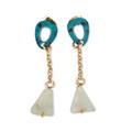 Dangling Pyramids,'Agate Beaded Dangle Earrings with Brass Patina Accent'