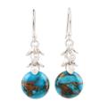 Dancing Fruit,'Round Composite Turquoise Dangle Earrings from India'