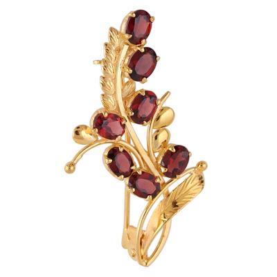 Gorgeous Scarlet,'Handcrafted Gold Plated Silver and Garnet Floral Brooch Pin'