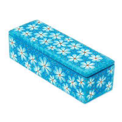 Sky Blue Flowers,'Hand-Painted Wooden Decorative Box'