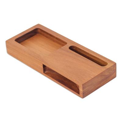 'Hand-Carved Reclaimed Teakwood Phone Speaker and Compartment'