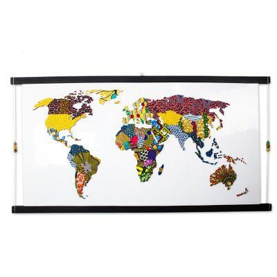 World Map I,'Multicolored Original Map Collage from Ghana'