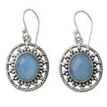 Azure Ice,'Fair Trade Silver Earrings with Pale Blue Chalcedony'