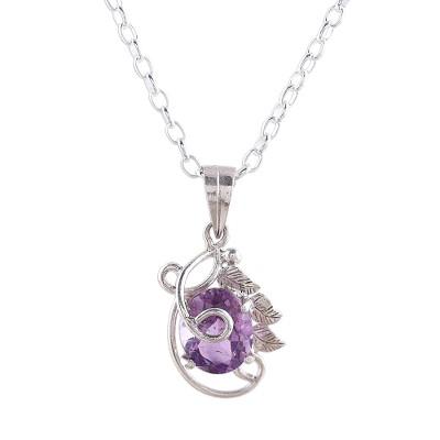 Beaming Lilac,'Handcrafted Sterling Silver and Amethyst Pendant Necklace'