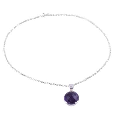 Dazzling Purple,'Amethyst and Sterling Silver Pendant Necklace from India'