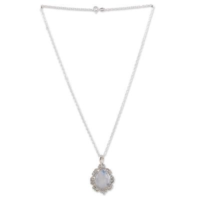 Harmonious Illusion,'Sterling Silver Pendant Necklace with Rainbow Moonstone'