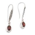 Heaven's Treasure in Red,'Sterling Silver and Garnet Dangle Earrings Crafted in Bali'