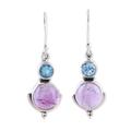 Lively Harmony,'Amethyst and Blue Topaz Dangle Earrings from India'