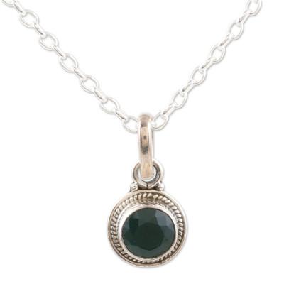 Sparkling Green,'Sterling Silver and Green Onyx Necklace and Earrings'