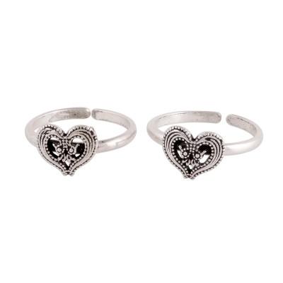 Friendship Love,'Heart Motif Sterling Silver Toe R...