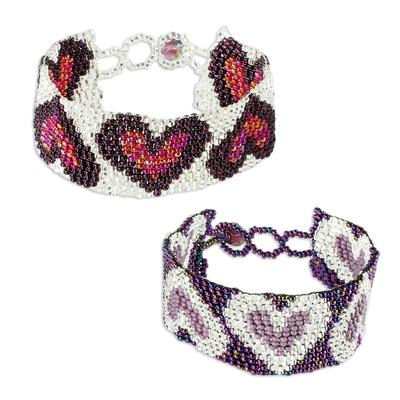 Hearts on Parade,'Heart Motif Beaded Wristband Friendship Bracelets (Pair)'