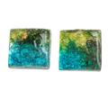 Forest Modernity,'Recycled Glass Button Earrings in Blue and Green'