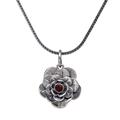 'Holy Lotus' - Floral Sterling Silver and Garnet Pendant Necklace