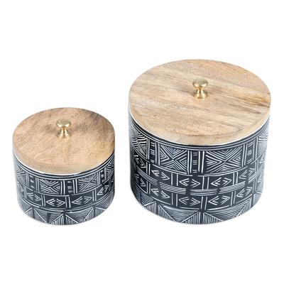 Bohemian Secrets,'Set of 2 Handmade Geometric Black and White Decorative Boxes'