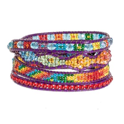 Radiant Hues of Joy,'Handcrafted Beaded Positive Energy Long Wrap Bracelet'