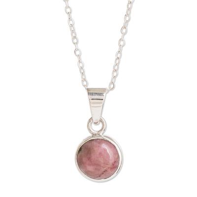 Memorable Moon in Pink,'Natural Rhodonite and Silver Necklace'