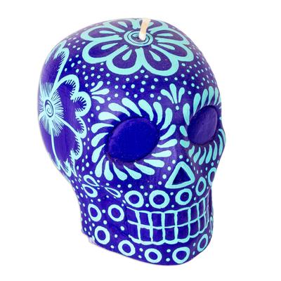 Colorful Purple and Aqua Skull,'Mexican Purple and Aqua Day of the Dead Skull Candle'