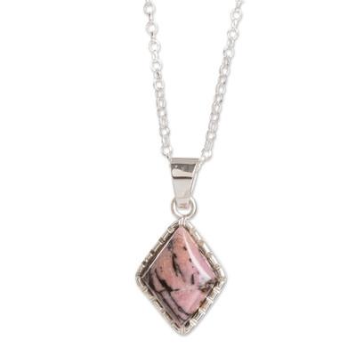 Rhombus,'Guatemalan Sterling Silver Necklace with Rhodonite Pendant'